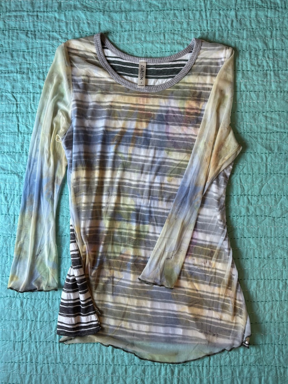 Cubism Los Angeles Y2K Multi-Color Semi Sheer Striped Long Sleeve Small Artsy